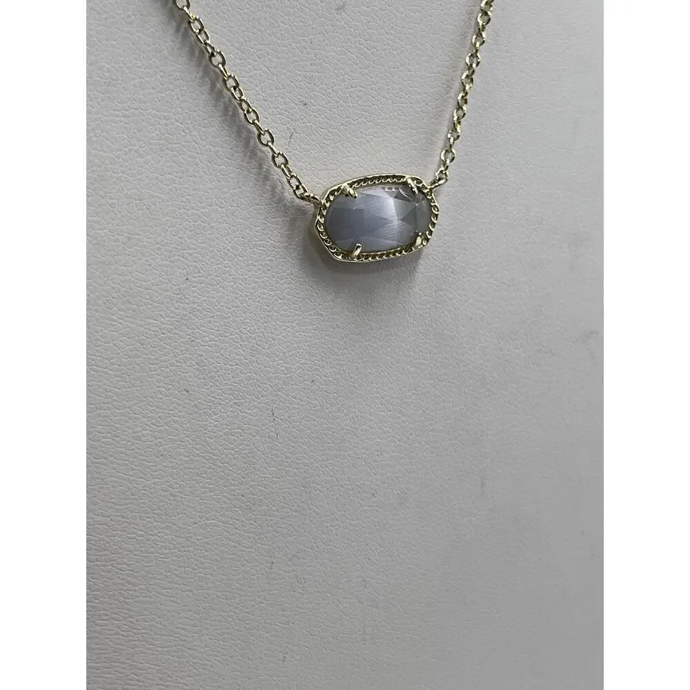 Kendra Scott Gold Plated Elisa Pendant Necklace‎ in Slate Gray Glass Illuision - Picture 8 of 14